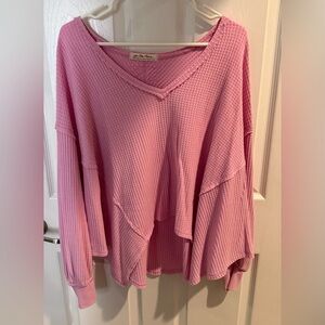 We The Free Pink Textured V-Neck Top